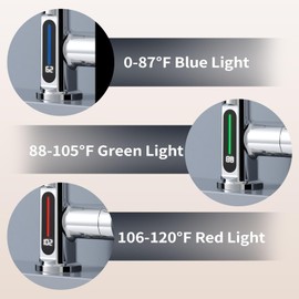 BARROCK Waterfall Bathroom Faucets with Pull Down Sprayer, Modern Pull Out Bathroom Sink Faucet with Fahrenheit Digital Temperature Display, Height Adjustable Basin Tap No Battery Needed, Chrome