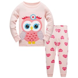Colobe Girls' Pyjamas Cotton Unicorn Long Sleeve Two Piece Pyjamas Set Cute Panda Children's Sleepwear Winter Christmas Pyjamas Size 1-12 Years, owl