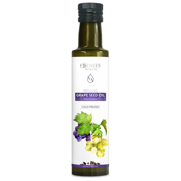 Essences Bulgaria Organic Grape Seed Oil 250ml | 100% Natural Cold-Pressed Oil | Extra Premium Quality | Excellent Taste | Dips | Salads | No Additives or Preservatives | Non-GMO | Vegan (Grape Seed)