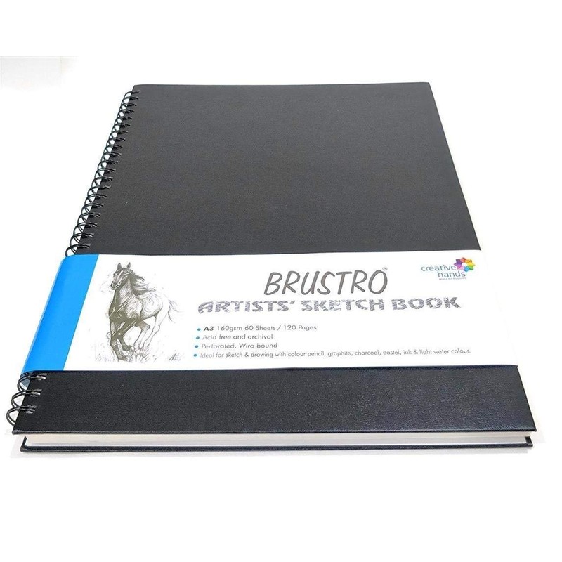 BRUSTRO Wiro Bound Artists Sketch Book, A3 Size, 120 Pages,