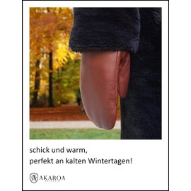 AKAROA ESTD 2019 Women's Suede Leather Gloves, Mittens, Italian Leather, Lining Made from Original New Zealand Lambskin, Sue Cognac