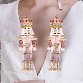 Nutcracker Earrings Christmas Stud Earrings for Women Cute Nutcracker Soldier Beaded Crystal Jewelry Holiday Dangle Earrings Christmas Stocking Gift (Pink Crown)