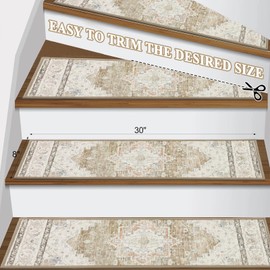 Pauwer Carpet Stair Treads for Wooden Steps Indoor 15 Pack 8" X 30" Peel and Stick Stair Treads Non Slip Staircase Step Treads Reusable Stair Runner Rugs for Dogs, Kids and Elders