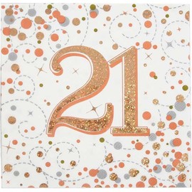 Age 21 Napkins Happy 21st Birthday Hologrphic Rose Gold Napkins Foil Shiny Recyclable Party Tableware