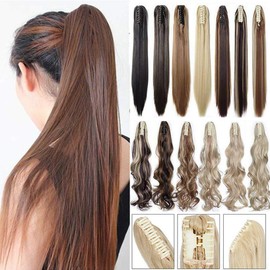 26" Long Claw Ponytail Hair Extension Clip in on Ponytail with a Jaw Claw Ombre Synthetic Hair Natural Straight Cute Hairpiece Light Brown mix Ash Blonde