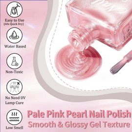 Pink Pearl nail polish - Pearlescent Pale Pink Nail Varnish - Shimmer Mermaid Nail Polish - No Bake Quick Dry Nail Polish - Water Base Breathable nail Polish No Chip Long Lasting
