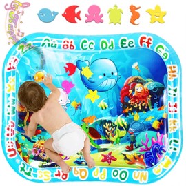 GARNHLOB Baby Water Mat, Large, XXL, 95 x 76 cm, BPA-Free Inflatable Tummy Time Mat for Infants & Toddlers with Sea Animals, Water Mat, Sensory Toy for Playing and Early Education (Blue)
