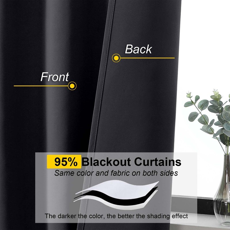WelvetBLK Black Cafe Curtains 24 Inch Length Tier 2 Panels