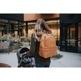 Little Unicorn Skyline Backpack – Diaper, Work, Travel Bag with Changing Pad - Premium Vegan Leather – Lightweight & Durable Design – 5 Interior Pockets – Easily Wipes Clean (Cognac)