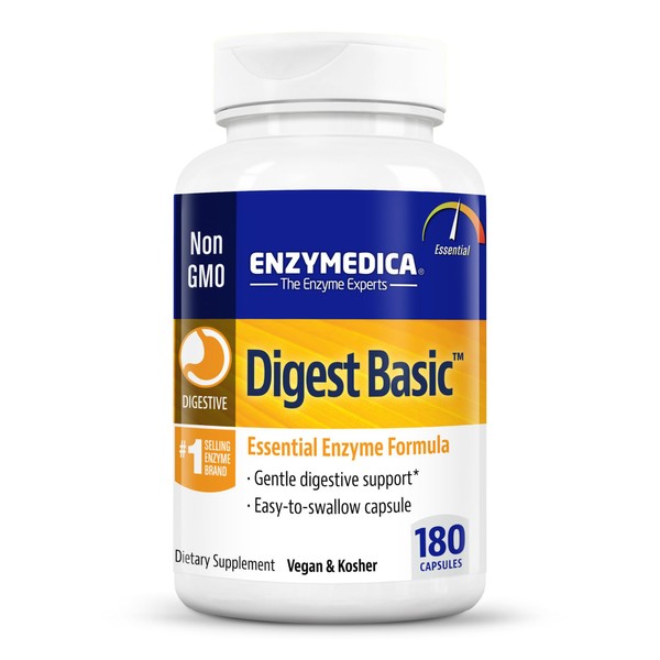 Enzymedica Digest Basic, Essential Enzyme Formula, Gentle Meal Digestion, Reduces Gas and Bloating, 180 Capsules (FFP)