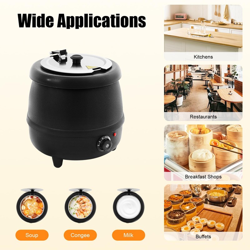 10L Stainless Steel Soup Pot with Adjustable Temperature, 400W Kitchen