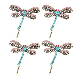 4 Pcs Dragonfly Hair Clip,Cute Dragonfly Hairpin,Crystal Animal Retro Hairpin,Fashion Rhinestone Brooch Side Coraline Clip Bridal Cute Hair Accessories Styling Pins Wedding Headpieces,for Girls Women