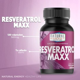 Natural Energy Resveratrol Maxx 500 mg por Porción – 120 Cápsulas – 60 Porciones – Suplemento Alimenticio