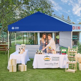 CROWN SHADES 10x10 Pop up Canopy Tent Instant Canopy with 150D Silver Coated Fabric Including 2 Half Sidewalls, 4 Ropes, 8 Stakes, 4 Weight Bags, STO 'N Go Bag, Navy Blue