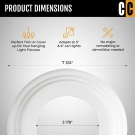 The Can Converter - 7’¾" Plastic, Ceiling Medallion, for Home Improvement, Beveled Round, Cover Ring for Ceiling Lighting, Pendant Light, Ceiling Light Fixture, Hanging Light Fixture (White - 4 Packs)