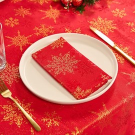 Kadut Christmas Napkins, Red & Gold Snowflake Cloth Napkins, Metallic Fabric (17x17 Inch) Set of 4 | Heavy Duty Fabric | Stain Proof Napkins for Harvest, Holiday, Fall, Parties, Christmas