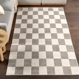 nuLOOM 3' x 5' Indoor Area Rug, 100% Recycled PET, Machine Washable, Oeko-TEX Certified, Medium Pile, Pet-Friendly, Zhuri Checkered Cream