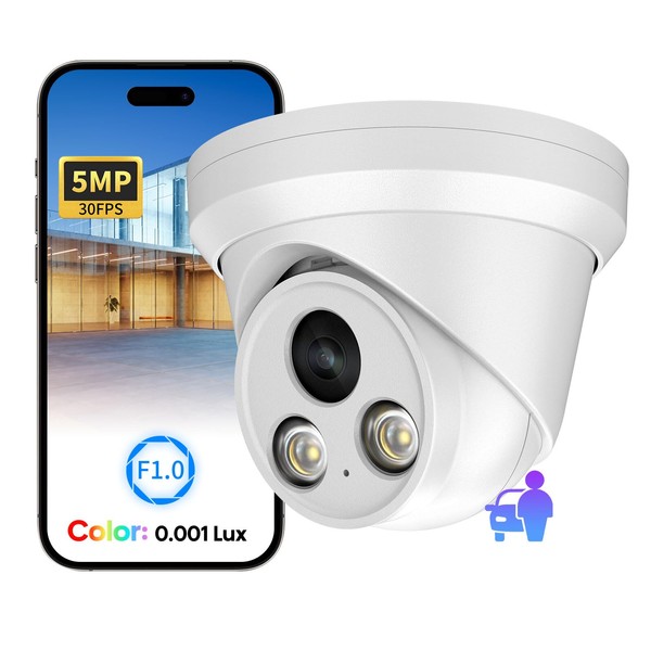 VIKYLIN 5MP Full Color POE IP Security Camera,AI Human/Vehicle Detection,98ft