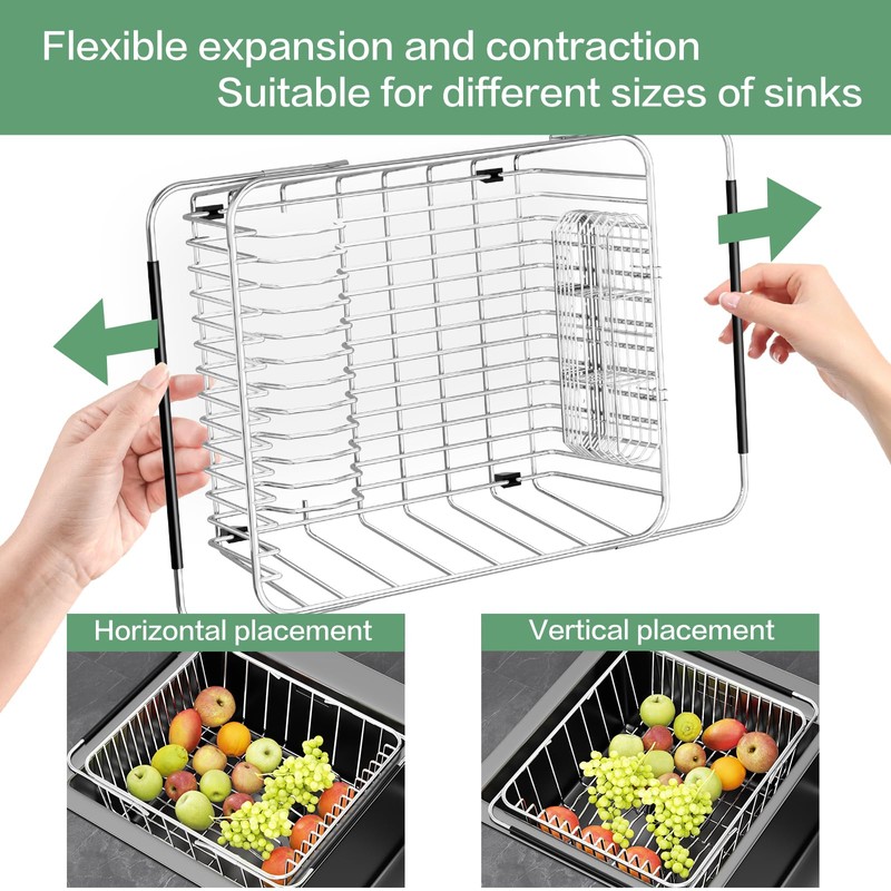 SwetLao Large Sink Dish Drying Rack, Expandable 304 Stainless Steel