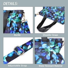 CLOUDMUSIC Work Tote Crossbody Shoulder Bag For Women Nurse Teacher Beach Travel Shopping(Blue Flowers In Black)