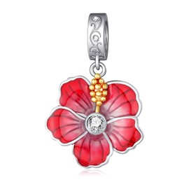 Zunxinsan Hibiscus Charms for Bracelets 925 Sterling Silver Hawaiian Jewelry Flower Jewelry Gifts for Women