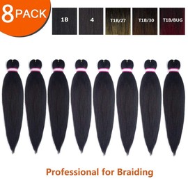 Pre-stretched Professional Braiding Hair Easy Braiding Hair 24 Inch 8 Packs Hot Water Setting Soft Synthetic Braiding Hair Extension for Twist Senegalese Crochet Hair (#1B)