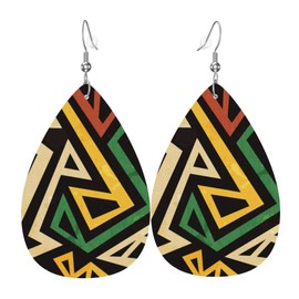 MIOAOSRT African Geometric Earrings for Women,African Geometric Leather Earrings Dangle Lightweight Teardrop Earrings Jewelry for Women