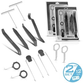 STAHLWERK 2 x Car Radio Removal Kit 12 Pieces | Disassembly Tool Set for Removing Car Radios, Navigation Devices and Interior Panels | Removal Tool | Car Radio Removal Kit
