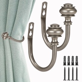 Sumnacon Set of 2 Decorative Curtain Holdbacks,Elegent Wall Mounted Aluminum Alloy Window Drapery Tiebacks for Bedroom, Livingroom Office Come with Screws, Grey