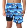 Boys Blue Whale Swim Trunks with Boxer Brief Liner Anti
