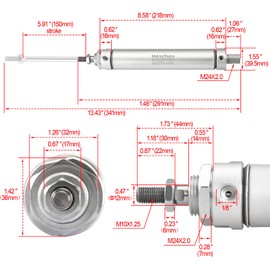 Heschen Pneumatic Slim Air Cylinder, MAL 32-150, PT1/8" Port, 32mm Bore, 150mm Stroke, Dual Action