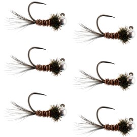 The Fly Fishing Place Tungsten Bead Pheasant Tail Tactical Jig Czech Euro Nymph Spanish Barbless Nymphing Fly - 6 Flies Size 14