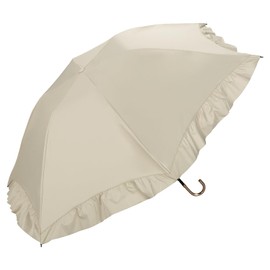 [2025] Wpc. 801-13217-102 Parasol Blackout Dome Umbrella, Ruffle, Mini Beige, 100% Light Blocking, UPF50+/Heat/Rain/Rain Protection, Folding Umbrella, Ribs, 21.7 inches (55 cm), Work Commute, School,