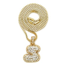 Fashion 21 Unisex Alphabet Letter Bubble Initial Pendant 18, 20, 24 inches Box Chain Necklace in Gold Tone (24, S)