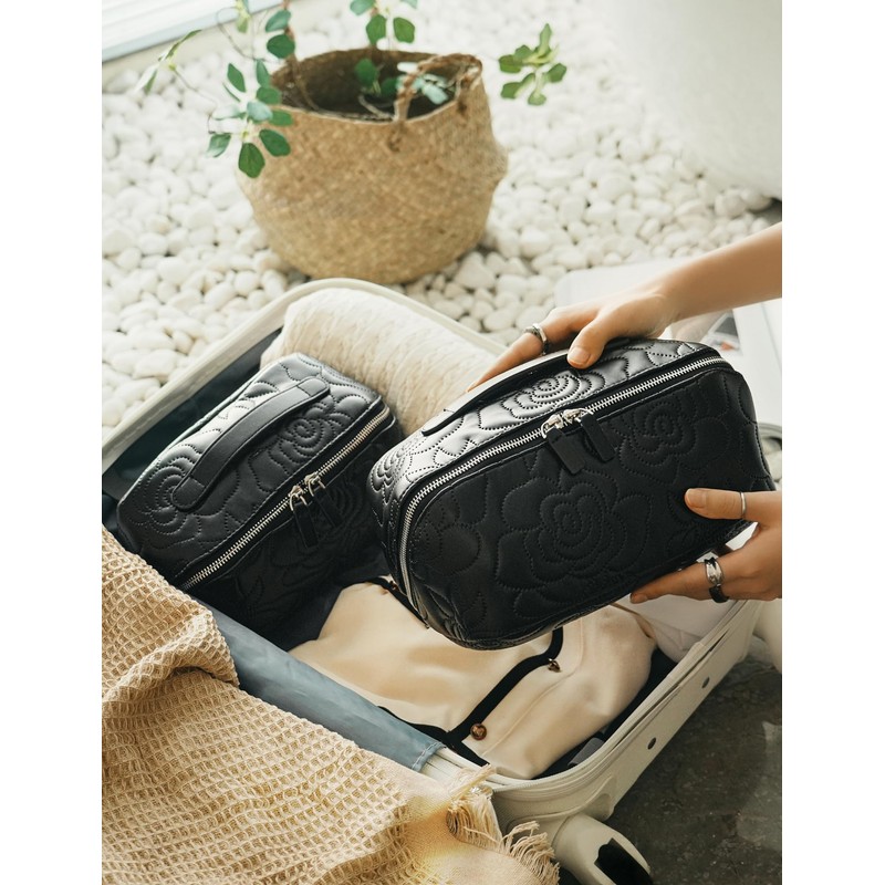 Popvibe Open Flat Makeup Bag Travel Cosmetic Case for Women,