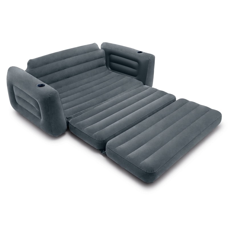 Intex Inflatable Pull-Out Sofa: Velvety Surface, 2-in-1 Valve, Cupholder, 46"