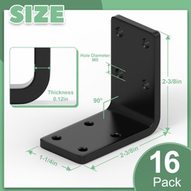 Memrita L Brackets for Wooden Furniture,16 Pcs 2.4''x2.4''x1.2'' Corner Braces,11-ga Extra Thick Heavy Duty Shelf Bracket,Metal Corner Brackets,Joint Right Angle Bracket for Wooden Table Chair Bed