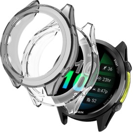 Miimall 2-Pack Case Compatible with Garmin Forerunner 970, Soft TPU Cover without Screen Protector Film, Protective Case for Garmin Watch Forerunner 970-Clear+Black