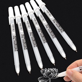 White Gel Pens for Art Drawing Sketching Writing 0.8mm White Ballpoint Pen Highlighter（Pack of 6）