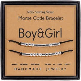 DTWAWA Morse Code Adjustable Beads Bracelet 925 Sterling Silver Birthday Anniversary Valentine's Day Gifts for Her Girlfriend Wife (Boy&Girl)