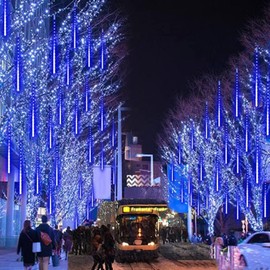 Violetfox Christmas Lights Outdoor, 3 Pack Meteor Shower Lights Falling Rain Lights 12in 8 Tube 192 LED Rain Drop Lights Cascading Icicle Lights for Christmas Garden Tree Decor