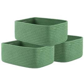 KALLAX Small Woven Basket, 13.5 x 9.5 x 5 Inches, Storage Basket for Organizing, Cute Small Rope Shelf Closet Cube Storage Bins Baskets for Shelves, Dog Toy Basket, Gift Baskets Empty, 3 Packs, Green
