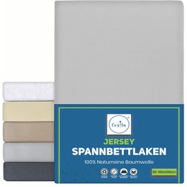 Cozita Basics Fitted Sheet 90 x 200 cm - 100% Cotton Jersey Bed Sheet, Oeko-Tex Certified, Up to 25 cm Mattress Height - Silver