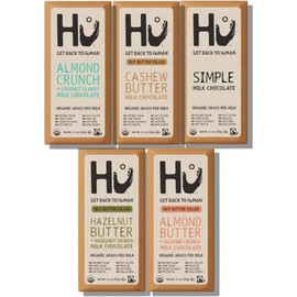 Hu Chocolate Milk Chocolate Bars Variety Pack, 5 Count (Simple, Hazelnut Butter & Hazelnut Crunch, Almond Crunch Coconut Flakes, Almond Crunch, Chocolate Cashew Butter) | Organic, Vegan, Clean Ingredients