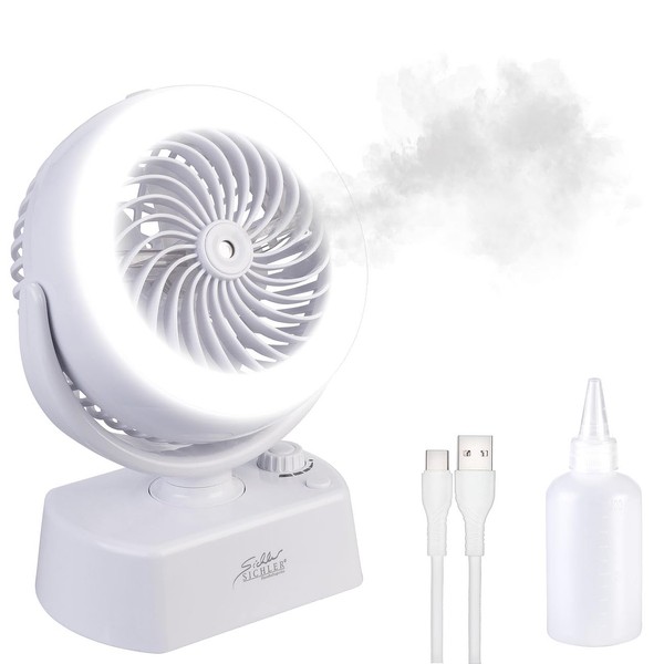 Sichler Haushaltsgeräte Nachttisch-Ventilator: Akku-Tisch-Ventilator & Vernebler, Oszilation, LED-Ring, 1.200mAh (Ventilator