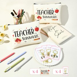 SOIDRAM 8PCS Teacher Appreciation Gifts Bulk Teacher Gifts Makeup Bags Survival Kit Appreciation Week Keychain for women