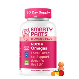 SmartyPants Women's Multivitamin Gummies, Omega 3 DHA/EPA, Methylfolate, CoQ10, Vitamin D3, C, B12, B6, A, K, Zinc, Three Fruit Flavors, 90 Count (30 Day Supply)