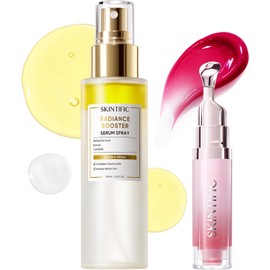 SKINTIFIC Kit de Hidratación Total: Mist Facial Bifásico con Bífida y Escualano (100ml) + Serum Labial Hidratante 06 Rojo Cereza (6.5ml) – Set para Efecto Glow Dewy, Reparación de Barrera y Brillo Esp