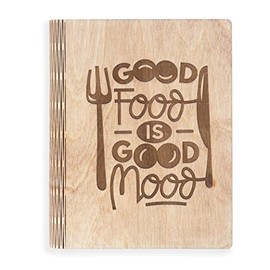 Woxteed A5 Wooden Blank Recipe Book to Write in (7.5 x 6 inch) - Cook Book with 80 Sheets for Handwritten Recipes - Hardcover Family Kitchen Journal and Recipe Keeper (brown)
