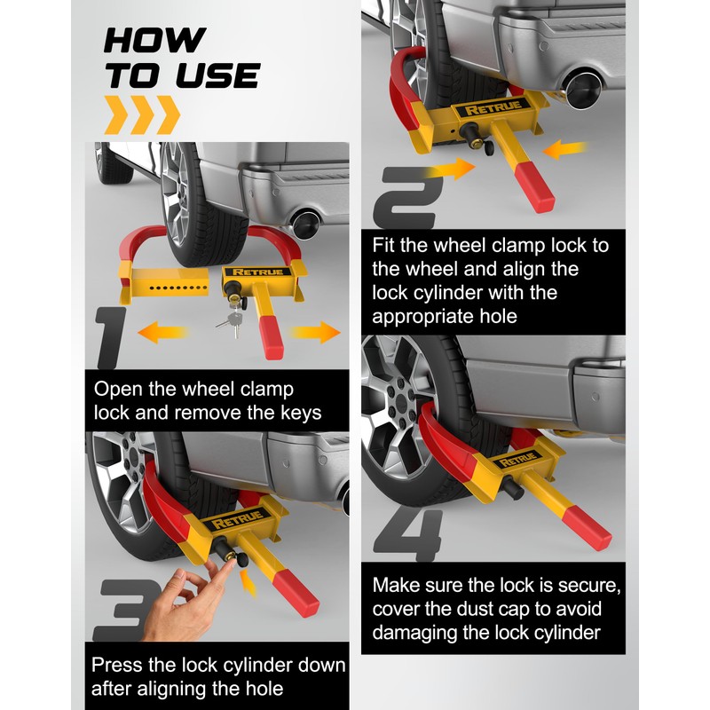 RETRUE Trailer Wheel Lock Clamp, Tire Lock Anti Theft for